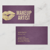 メイクアップアーティストシック金ゴールドリップエレガントパープル 名刺 (正面/裏面)