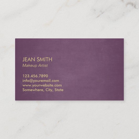 メイクアップアーティストシック金ゴールドリップエレガントパープル 名刺 (裏面)