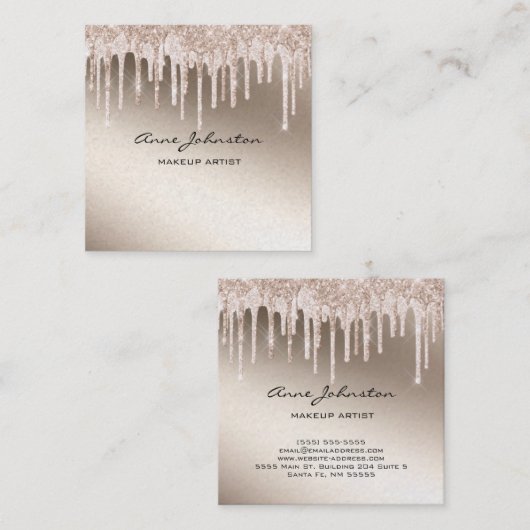 メイクアップアーティストシャンパーニュグリッターとスパークル スクエア名刺 (正面/裏面)