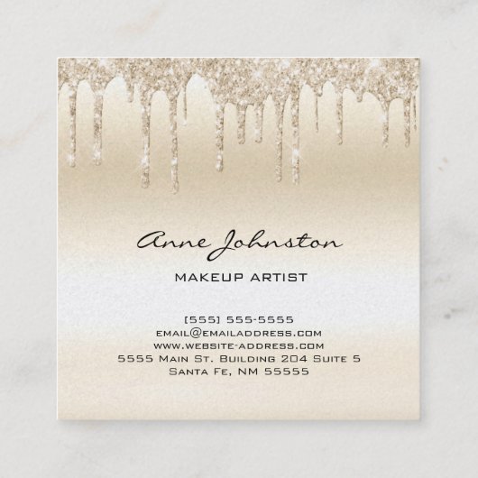メイクアップアーティストシャンパーニュグリッターとスパークル スクエア名刺 (裏面)