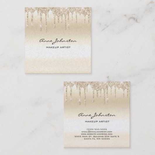 メイクアップアーティストシャンパーニュグリッターとスパークル スクエア名刺 (正面/裏面)