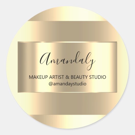 メイクアップアーティストショップ額縁金ゴールドお願い ラウンドシール (正面)