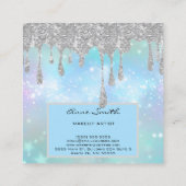 メイクアップアーティストシルバーグリッタードリップオンブルー スクエア名刺 (裏面)