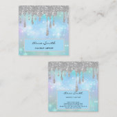 メイクアップアーティストシルバーグリッタードリップオンブルー スクエア名刺 (正面/裏面)