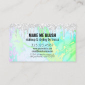 メイクアップアーティストシルバーグリッタードリップホログラム大理石 名刺 (裏面)
