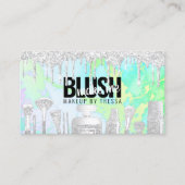 メイクアップアーティストシルバーグリッタードリップホログラム大理石 名刺 (正面)