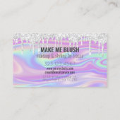メイクアップアーティストシルバーグリッタードリップ虹色スワール 名刺 (裏面)