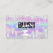 メイクアップアーティストシルバーグリッタードリップ虹色スワール 名刺 (正面)