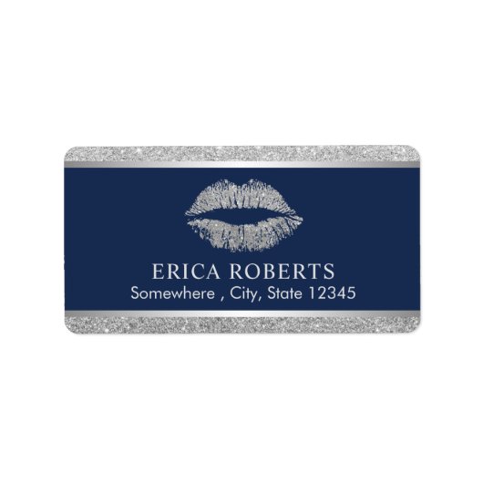 メイクアップアーティストシルバーグリッターリップネイビーブルーサロン ラベル (正面)