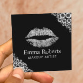 メイクアップアーティストシルバーグリッターリップモダンサロン スクエア名刺