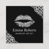 メイクアップアーティストシルバーグリッターリップモダンサロン スクエア名刺 (正面)