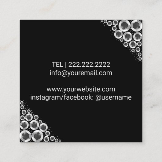 メイクアップアーティストシルバーグリッターリップモダンサロン スクエア名刺 (裏面)