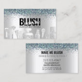 メイクアップアーティストシルバーグリッター+ピーコック宝石 名刺 (正面/裏面)