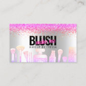 メイクアップアーティストシルバーグリッター+ホットピンクグラデーション宝石 名刺 (正面)