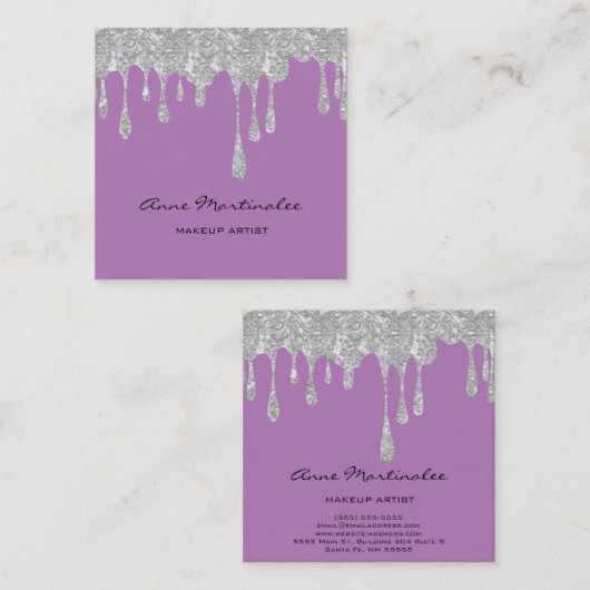 メイクアップアーティストシルバードリッピンググリッター スクエア名刺 (正面/裏面)