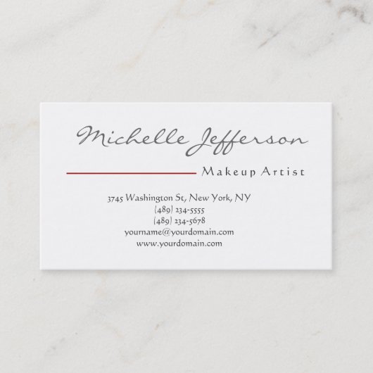 メイクアップアーティストスクリプト白黒レッドビジネスカード 名刺 (正面)