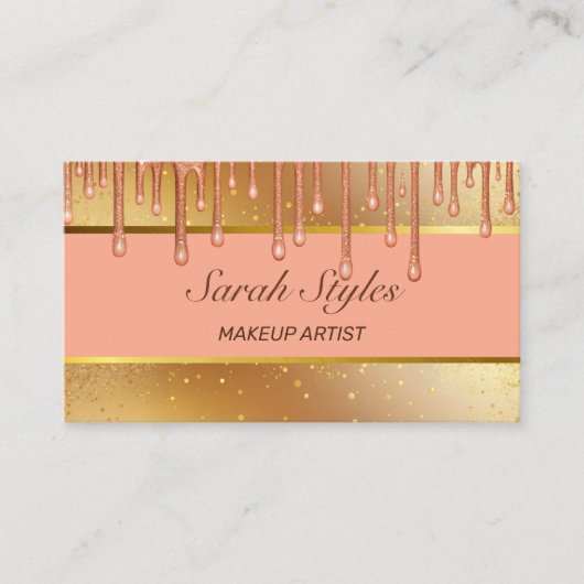 メイクアップアーティストスタイリストグラムバラ金ゴールドグリッター 名刺 (正面)