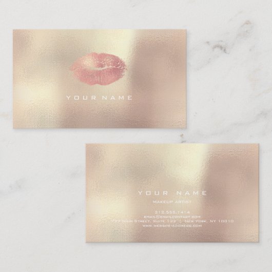 メイクアップアーティストスタイリストリップバラ金ゴールドピンク赤面 名刺 (正面/裏面)