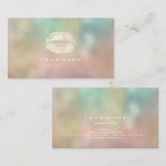 メイクアップアーティストスタイリストリップパステルピンクミントグラデーションホテル 名刺 (正面/裏面)