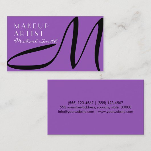 メイクアップアーティストスタイリッシュモノグラムモダン薄紫 名刺 (正面/裏面)