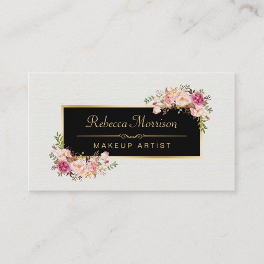 メイクアップアーティストスタイリッシュヴィンテージフローラブティック 名刺 (正面)