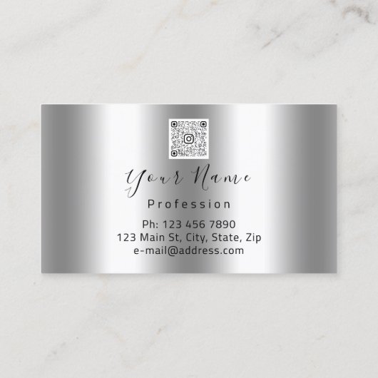 メイクアップアーティストスタジオシルバーリップロゴQRコードロゴ 名刺 (裏面)