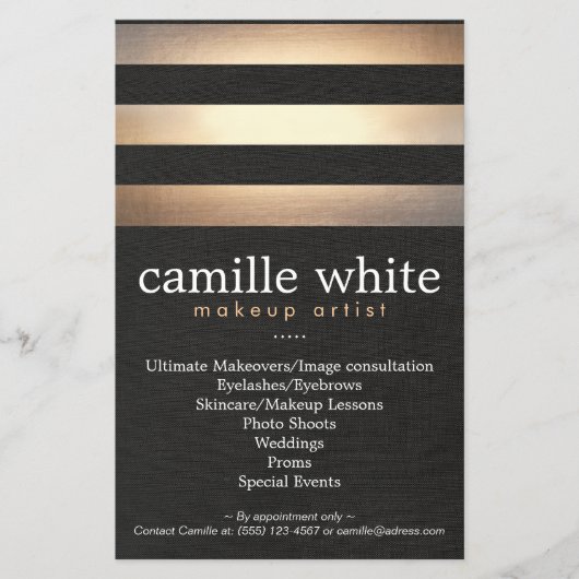 メイクアップアーティストストライプ金ゴールドスタイリッシュ美しいサロン チラシ (正面)