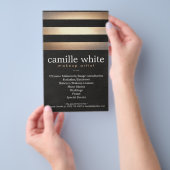 メイクアップアーティストストライプ金ゴールドスタイリッシュ美しいサロン チラシ (ハンドル)