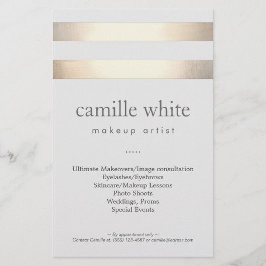 メイクアップアーティストストライプ金ゴールドスタイリッシュ美しいサロン チラシ (正面)