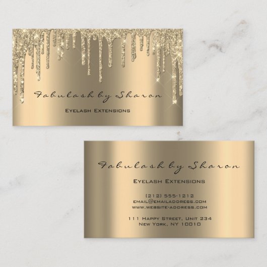メイクアップアーティストスパまばたきグリッタードリップセピア金ゴールド 名刺 (正面/裏面)