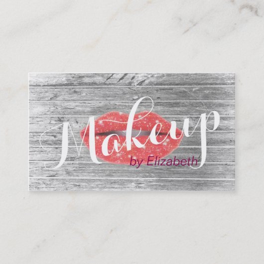 メイクアップアーティストスパークルレッドリップモダンアポイントメント 予約カード (正面)