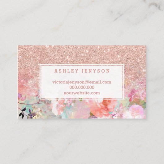 メイクアップアーティストタイポグラフィバラ金ゴールドグリッターフローラ 名刺 (裏面)