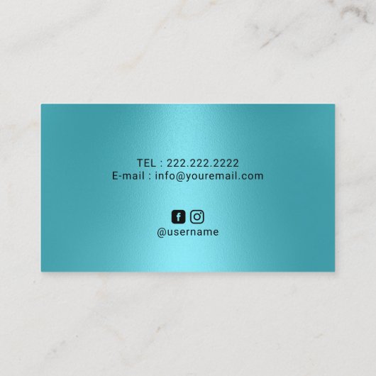 メイクアップアーティストターコイズはっきりしたタイポグラフィ署名 名刺 (裏面)