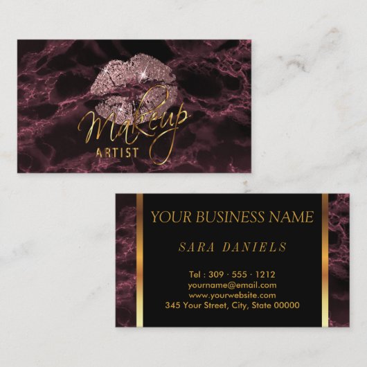 メイクアップアーティストダスティバラと黒大理石 名刺 (正面/裏面)