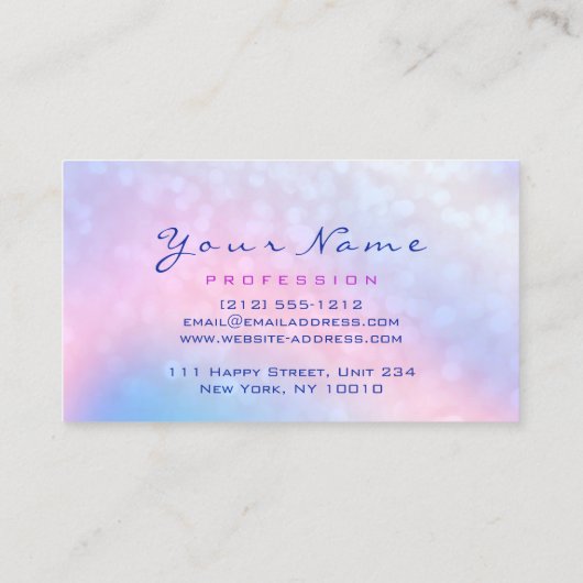 メイクアップアーティストダスティブルーアイラッシュホログラフィーピンク 名刺 (裏面)