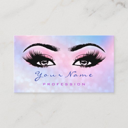 メイクアップアーティストダスティブルーアイラッシュホログラフィーピンク 名刺 (正面)