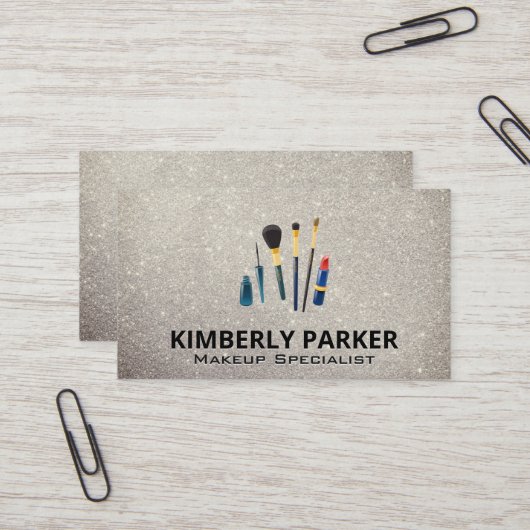メイクアップアーティストツール |グリッター背景 名刺 (正面/裏面インサイチュ)