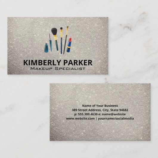 メイクアップアーティストツール |グリッター背景 名刺 (正面/裏面)