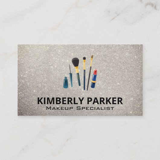 メイクアップアーティストツール |グリッター背景 名刺 (正面)