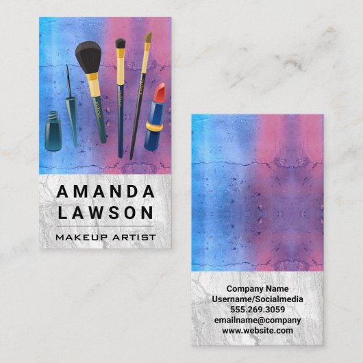 メイクアップアーティストツール |大理石 |メイクアップパウダー 予約カード (正面/裏面)