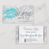 メイクアップアーティストティール(緑がかった色)の唇とグレー大理石 名刺 (正面/裏面)