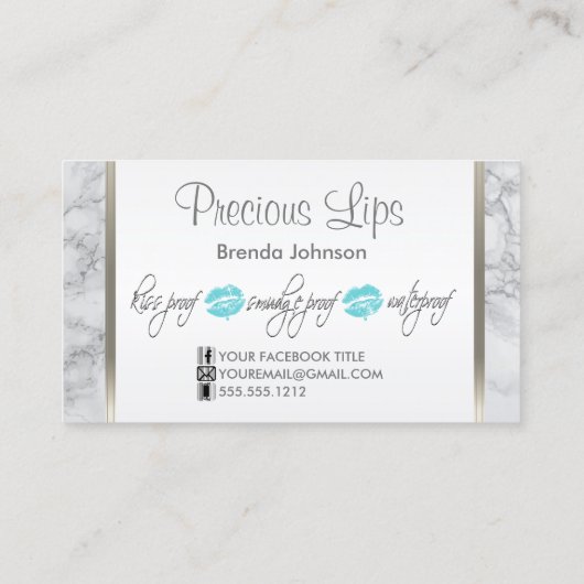 メイクアップアーティストティール(緑がかった色)の唇とグレー大理石 名刺 (裏面)