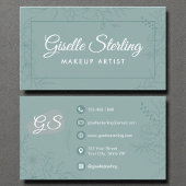 メイクアップアーティストティール（緑がかった色）フローララインアートスクリプモダント 名刺