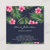 メイクアップアーティストネイビーグリーンファーントロピカルピンクフラワー スクエア名刺 (裏面)