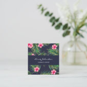 メイクアップアーティストネイビーグリーンファーントロピカルピンクフラワー スクエア名刺 (スタンド正面)