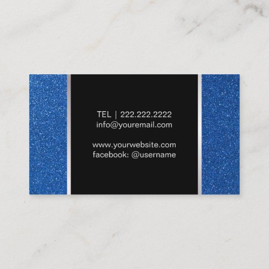 メイクアップアーティストネイビーブルーグリッターリップモダンサロン 名刺 (裏面)
