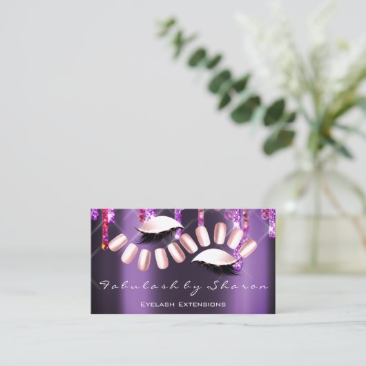 メイクアップアーティストネイルアーティストピンクバイオレットまつげ 名刺 (スタンド正面)