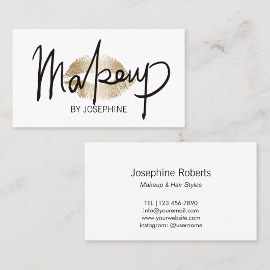 メイクアップアーティストハンドレタリング金ゴールドキスミニマリスト 名刺 (正面/裏面)