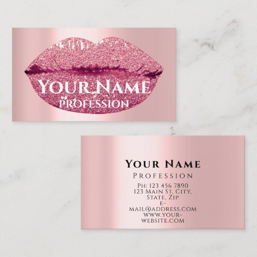 メイクアップアーティストバラキスリップピンクグリッター 名刺 (正面/裏面)