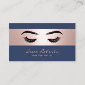 メイクアップアーティストバラストライプ金ゴールドネイビー美しいサロン 名刺 (正面)